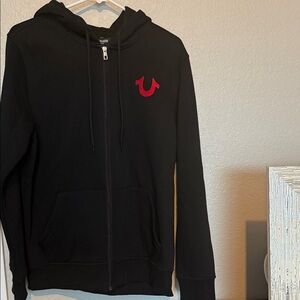 True Religion Black Hoodie with Red Emblem
